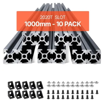 Image de Set de 10 profilés en aluminium VEVOR, 1000 mm rainure en T 2020 Profilés extrudés en aluminium, normes européennes, profilés à fentes pour imprimante 3D, machine CNC DIY, gravure laser, Noir
