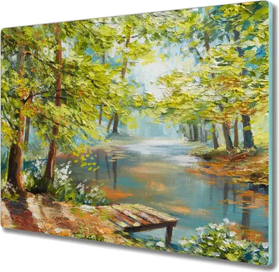 Produktbild von Coloray Küchenbrett Kochplattenabdeckung Hackbrett Schneidebrett Herdabdeckplatte 60x52 cm - Natur Wald Fluss