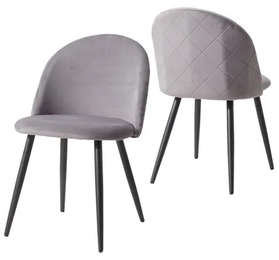 Immagine prodotto di Set di 2 poltrone in velluto per sala da pranzo - Sedia imbottita - Gambe in metallo - Stile scandinavo moderno - Adatta per cucina e camera da letto - Grigio