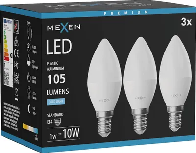 Obrázok produktu pre Mexen Nova 3x LED žiarovka E14, C37, 1W, studená - 6500K, 105 lm - L102-E14-0165-01x03