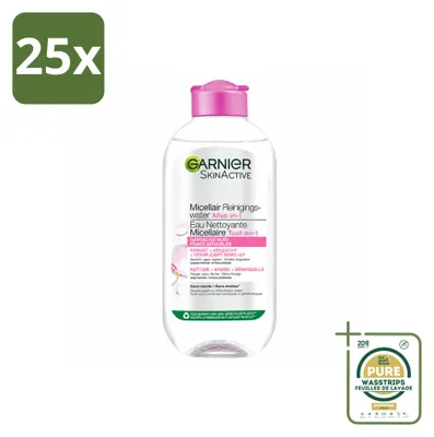 Productafbeelding van 25 x Garnier SkinActive Micellaire Reinigingswater voor de gevoelige huid, 200 ml - Voorraadverpakking - 25 stuks