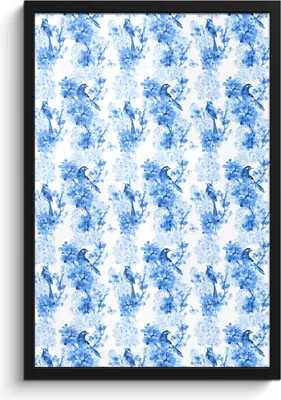 Produktbild von MuchoWow® MuchoWow® Gerahmtes Poster Blumen - Vögel - Blau 40x60 cm - Poster mit zchwarzem Bilderrahmen - Papierdruck - Wandbilder