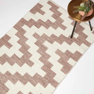Produktbild von HOMESCAPES Handgewebter Baumwollteppich Malina – 120 x 170 cm, creme-braun gemustert