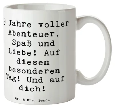 Produktbild von Mr. & Mrs. Panda Becher Spruch 9. Geburtstag Abenteuer - Weiß - Geschenk, Kaffeebecher, Geburtstagsideen, haferl, Teetasse, Erinnerung, Kaffeetasse, Spaß, besonderer Tag