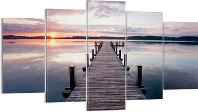 Produktbild von Bild auf Leinwand - Leinwandbild - Fußgängerbrücke See Sonnenuntergang Abend - 160x85cm - Wand Bild - Wanddeko - Leinwanddruck - Bilder - Kunstdruck - Leinwand bilder - Wandkunst - EA160x85-2635