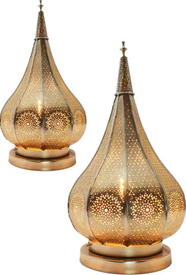 Produktbild von 2er Set Orientalische kleine Tischlampe Lampe Kais 38cm Silber E14 | Marokkanische Tischlampen klein aus Metall, Lampenschirm | Nachttischlampe modern, Vintage, Retro & Landhaus Stil Design