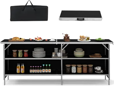 Image de COSTWAY Armoire de camping pliable, cuisine de camping portable avec 2 étages d'étagères & sac de transport Armoire de camping pliable 206x38x83cm