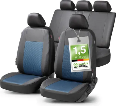 Produktbild von WALSER Premium Autositzbezüge Ardwell mit Reißverschluss Qualitätssieger * Sitzbezüge Auto, ZIPP-IT Schonbezüge Komplettset, 2 Vordersitzbezüge, 1 Rücksitzbezug schwarz/blau 11868