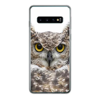 Produktbild von MuchoWow® Handyhülle Schutzhülle Hülle für Samsung Galaxy S10 Porträt einer braunen Eule auf weißem Hintergrund Silikon Softcase Handy Hülle - Handytasche