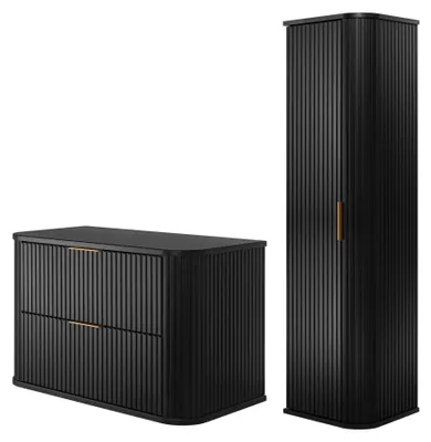 Produktbild von Badmöbel-Set mit Platte und Hochschrank, Schwarz, 80 x 52 x 42 cm