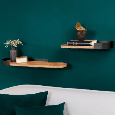 Produktbild von riess-ambiente Modernes 2er Set Wandregal PURE NATURE 60cm natur schwarz Mangoholz massiv Metall Regal
