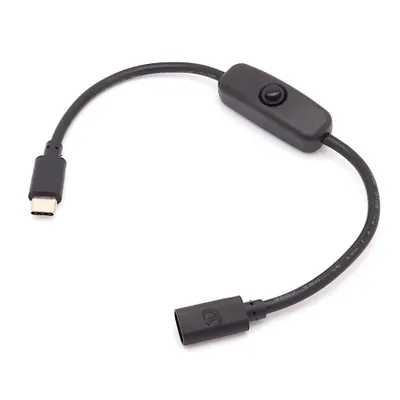 Produktbild von BerryBase USB DC-Kabel mit Schalter USB Typ C Buchse - USB Typ C Stecker 0,30m schwarz