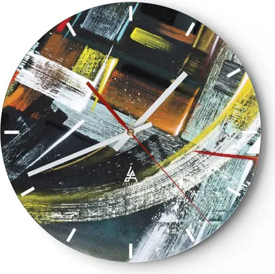 Produktbild von Wanduhr - Rund - Glasuhr - Abstraktion Graffiti Bunt - 30x30cm - Schleichendes Uhrwerk - Lautlos - zum Aufhängen bereit - Dekoration Modern - Wanddekoration aus Glas - C3AR30x30-4157
