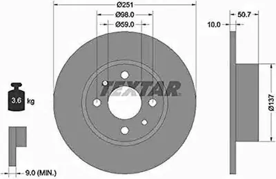 Obrázok produktu pre 2 brzdové kotúče Textar 251 mm vzadu pre Alfa Romeo Fiat Lancia