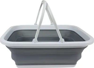 Produktbild von faltbare Wanne mit Griffen grau weiß 8,5L Einkaufskorb Picknickkorb klappbar Camping Haushalt Auto Boot Outdoor