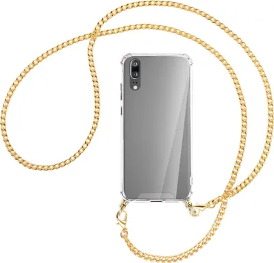 Produktbild von Handykette Backcover-Schutzhülle mit Band (Metall goldfarben) für Huawei P20 - goldfarbene Kette