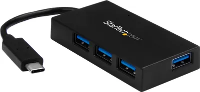 Image de StarTech.com Hub 4 ports USB C - Hub USB type-C avec 4x ports USB-A (USB 3.0/3.1 Gen 1 SuperSpeed 5Gbit/s) - Alimenté par bus USB ou alimentation secteur(incl.) - Voyage Hub USB-C vers USB-A BC 1.2 (HB30C4AFS) - Hub - 4 x SuperSpeed USB 3.0 - Ordinateur de bureau
