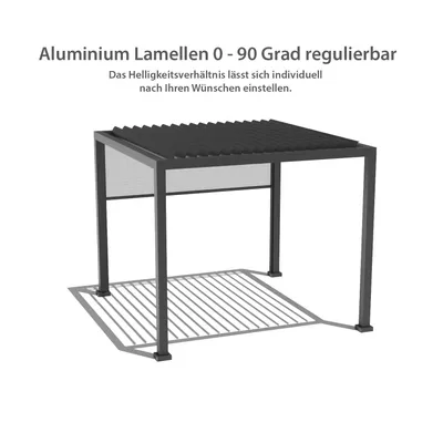 Produktbild von anndora Aluminium Pergola 300 x 300 cm | Lamellenpergola – anthrazit – Lamellendach mit Kurbel + Rollo