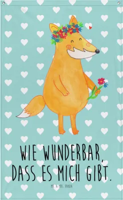 Produktbild von Mr. & Mrs. Panda Wandtuch Fuchs Blumen - Türkis Pastell - Geschenk, Tapestry, Tapisserie, Liebe, Selbstbewusstsein, Gobelin, Freundin, Wandbild, Boho Wandteppich