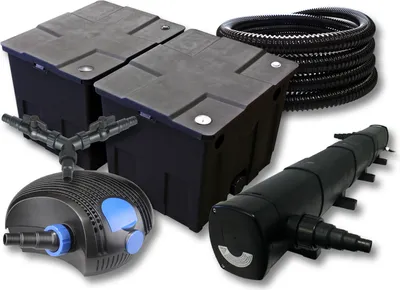 Image de SunSun Kit complet: CBF-350B Filtre de bassin jusqu'à 60000 L Biologique, CTF-12000 pompe de filtration 12000l/h 100W, CUV-272 lampe uv UVC Clarificateur avec 72W, 25m Tuyau 25 mm, Y-distributeur
