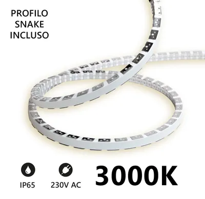 Zdjęcie produktu dla Taśma LED Alcapower Snake Flex 5m 230V 12W/m 3000K IP65 Ciepła Biel, Elastyczny Silikon, 120 LED/m, Oświetlenie Wnętrz