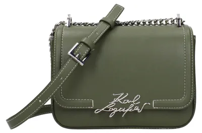 Image de Karl Lagerfeld sac rabat cuir vert, script, maillons chaîne