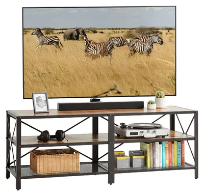TV-Lowboard 4 Fächer offen bis 60 Zoll braun/schwarz
