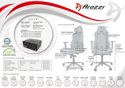Produktbild von Arozzi VERNAZZA SOFT FABRIC Gaming-Stuhl, hellgrau