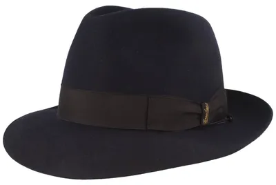 Borsalino edler Fedora Haarfilzhut mit mittelbreiter Krempe in blau