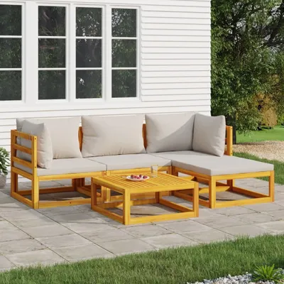 Image de Maison Exclusive - Ensemble de salon de jardin 5 pièces avec coussins gris clair, en bois massif
