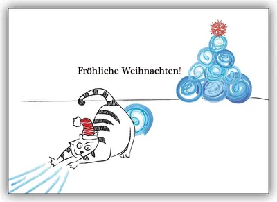 Produktbild von Komische Weihnachtskarte mit Katze und Weihnachtsbaum