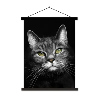 Produktbild von MuchoWow® Textilposter Haustiere - Katze - Tiere - Schwarz - Weiß 90x120 cm mit schwarzem Rahmen - Dekoration