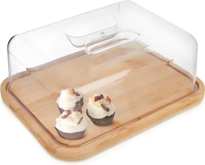 Produktbild von Orion | Servierplatte Aus Holz Mit Deckel - Beige - 28x22x11cm - Tortenhaube - n Aufbewahrung