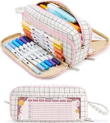 Produktbild von Federmäppchen mit 3 Fächern, Federmäppchen mit großem Fassungsvermögen, Federmäppchen, Stiftetasche für Schule und Büro