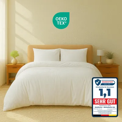 Produktbild von Komfortec Premium Bettwäsche 200x200 cm Bettbezug + 40x80 cm 2 Kissenbezüge, gebürstet 100% Polyester-Mikrofaser 120 g/m², 3teiliges Superweiches Bettwäsche-Set, Weiß
