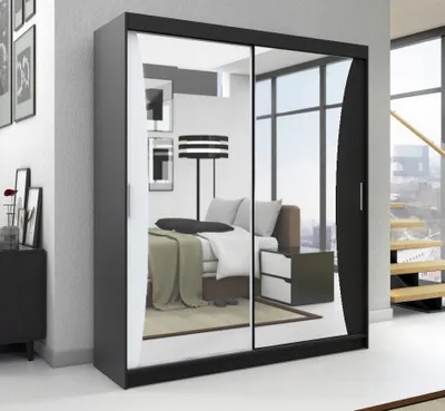 Produktbild von Schwebetürenschrank, 2-türig Schrank mit Spiegel! Moderne Garderobe für Kleidung. Verschiedene Farben (Weiß, Schwarz, Somona) Kleiderschrank NIKO 180 cm