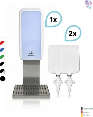 Produktbild von SET: Desinfektionsspender SENSOR Cosmos (berührungslos) +2x1L Händedesinfektion+Edelstahlhalterung mit Auffangschale Wandmontage : Farbe - Weiß Farbe: Weiß