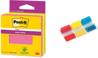 Produktbild von Post-it® Super Sticky Notes Haftnotizen 76x76mm 3 Blöcke + Index Ablagetabs