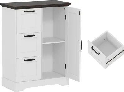 Immagine prodotto di KOMFOTTEU Mobile buffet con 3 cassetti e mobile con ante, mobile da cucina con chiusura magnetica per ante, buffet basso con protezione antiribaltamento, per soggiorno, sala da pranzo, 60 x 30 x 80 cm (bianco)
