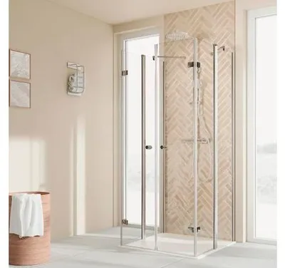Produktbild von BREUER U-Kabine mit Drehfalttür 90 x 90 x 90 cm x 200 cm Profil silber matt Klarglas