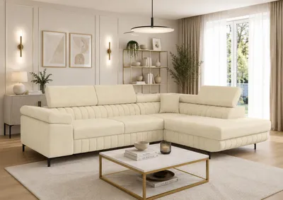 Produktbild von Letano Milano Ecksofa mit Schlaffunktion und Bettkasten, Wohnlandschaft L-Form, Couch Velours fleckgeschützt, MONOLITH 04, Beige