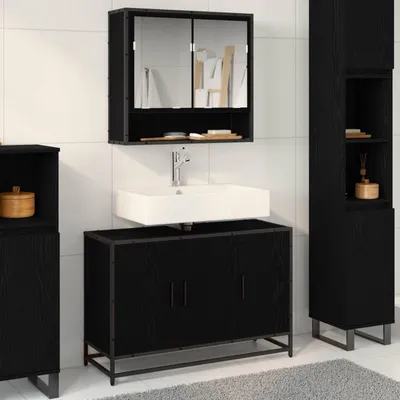 Obrázek produktu pro Maison Exclusive – Skříňka do koupelny, černá, s dekorativním povrchem imitujícím dubové dřevo, rozměry 90 x 33 x 60 cm