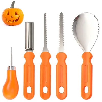 Pompoensnijset, 5-teilig, Edelstahl, Halloween-Kürbis-Schnitzwerkzeug