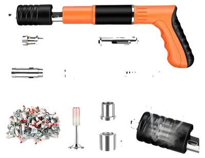 Obrázek produktu pro Mini hřebíkovačka, 5stupňové nastavení výkonu, kompletní sada v balení: hřebíkovačka + 200 hřebíků + kufřík na nářadí