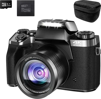 Image de Caméra numérique 4K ZELURXX, caméra à écran tactile 64MP, zoom numérique 16x, caméra compacte autofocus, carte TF 32GB, tissu pour objectif, étui pour caméra, noir