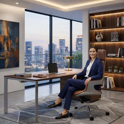 Obrázok produktu pre Ergonomické riaditeľské kreslo s hnedým koženým čalúnením a podrúčkami