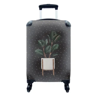 Produktbild von MuchoWow® Koffer Handgepäck Trolley Rollkoffer Kleine Reisekoffer mit 4 Rollen - Pflanzen - Blumentopf - Dots - Schwarz - Cabin Size < 55x40x23 cm & 55x40x20 cm - Fotokoffer - Kabinenkoffer - Boardgepäck - Reise-Box - Reisekoffer - Reisegepäck - Koffer mit Bild - Trolley für Kinder