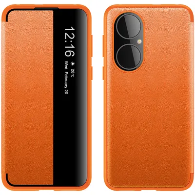 Obrázek produktu pro Pouzdro pro Huawei P50 Pro tenkéPolyuretankožené klopové pouzdro s okénkem pro zobrazení Pomerančový