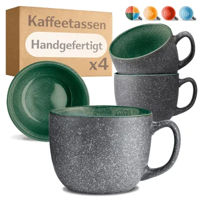 Produktbild von Cosumy Kaffeetassen 4er Set aus Keramik - 350ml – 𝗗𝗶𝗰𝗸𝘄𝗮𝗻𝗱𝗶𝗴𝗲𝘀 Steingut, Tassen mit Handgefertigter Reaktiver Glasur - Hält Lange Warm (Bunt)