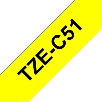 Produktbild von Brother TZE-C51 Etiketten erstellendes Band Schwarz auf fluoreszierendem Gelb